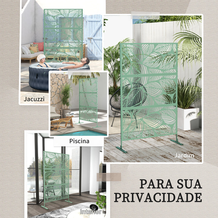Biombo de Exterior Separador de Ambientes com 3 Peças com Padrão de Flores Grande e Estrutura de Aço Ecrã de Privacidade para Pátio Varanda Jardim 122x45x198 cm Verde