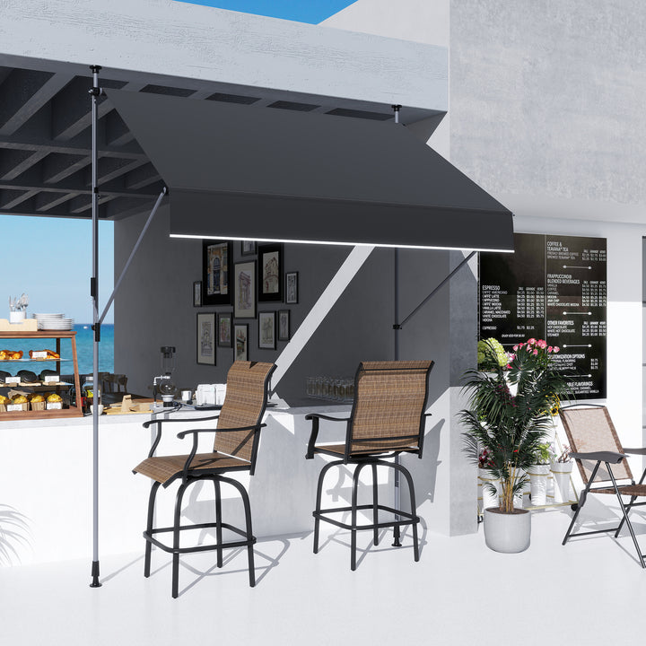 Toldo Manual Retrátil 200x120 cm Toldo Exterior Enrolável Altura Ajustável com Manivela 210-310 cm Proteção UV30+ para Jardim Varanda Pátio Preto