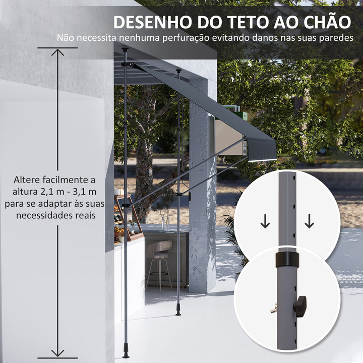 Toldo Manual Retrátil 200x120 cm Toldo Exterior Enrolável Altura Ajustável com Manivela 210-310 cm Proteção UV30+ para Jardim Varanda Pátio Preto