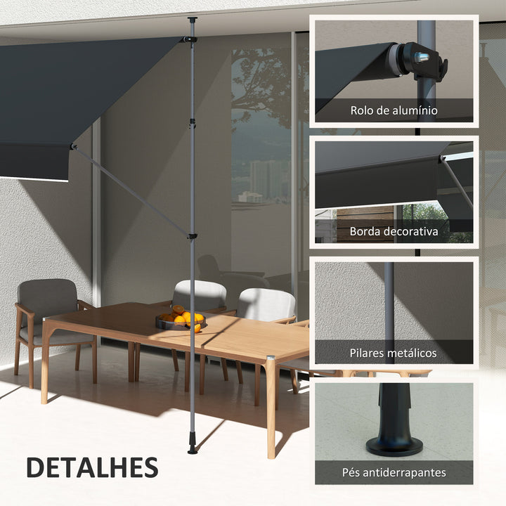 Toldo Manual Retrátil 200x120 cm Toldo Exterior Enrolável Altura Ajustável com Manivela 210-310 cm Proteção UV30+ para Jardim Varanda Pátio Preto