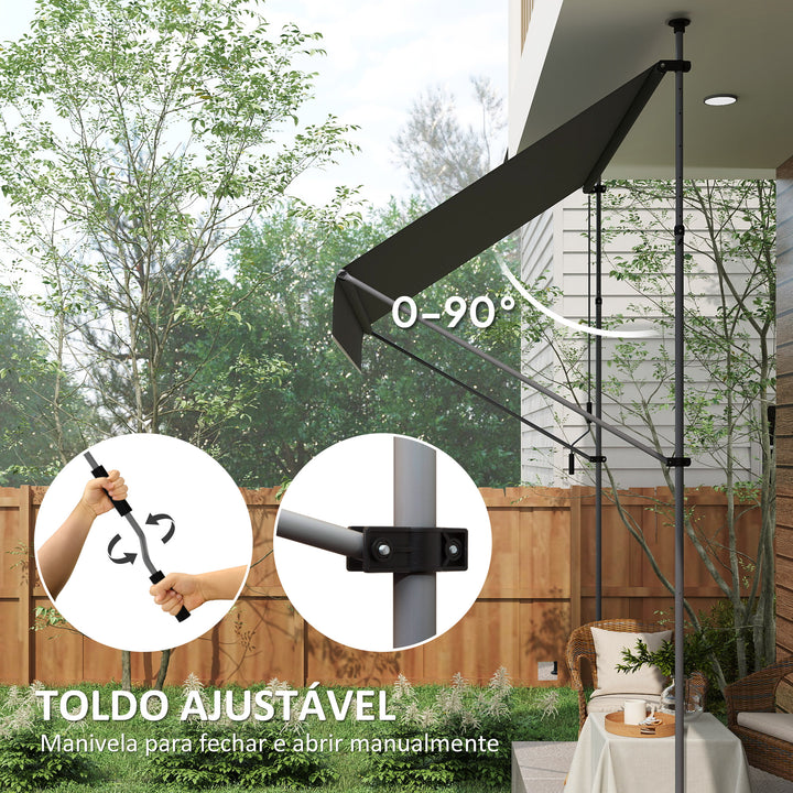 Toldo Manual Retrátil 200x120 cm Toldo Exterior Enrolável Altura Ajustável com Manivela 210-310 cm Proteção UV30+ para Jardim Varanda Pátio Preto