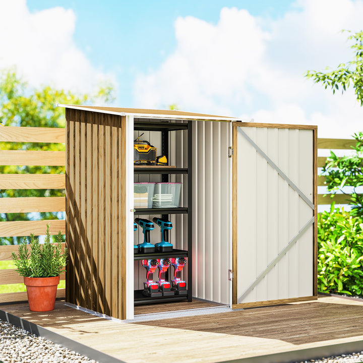 Abrigo de Jardim Exterior 0,92 m² 100x103x160 cm Abrigo de Jardim Metálica com 1 Porta e Fecho para Armazenamento de Ferramentas para Pátio Terraço, Castanho Claro