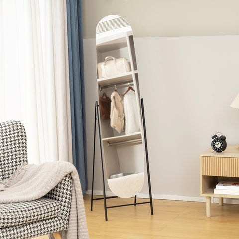 Espelho de Pé Arqueado 160x40 cm Espelho de Corpo Inteiro sem Moldura com Suporte de Metal para Sala Quarto Closet e Entrada Preto