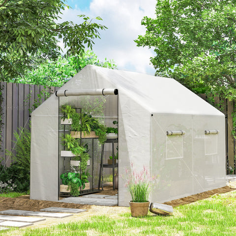 Estufa tipo Túnel 2x3x2 m Estufa de Exterior com 4 Janelas de Malha e Porta com Fecho de Correr Estufa para Cultivos Anti UV para Pátio Jardim Branco