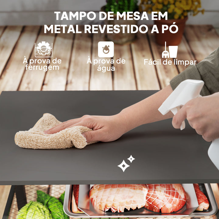 Carrinho de Apoio para Barbecue de 3 Níveis Carrinho de Barbecue Carrinho de Serviço com 4 Rodas Prateleiras e Puxador Mesa de Apoio para Forno de Pizza para Jardim Pátio 105x50x79 cm Preto
