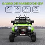 Carro Elétrico para Crianças acima de 3 Anos Carro Elétrico Infantil UTV Carro a Bateria 12V com Controlo Remoto Velocidade Ajustável USB Faróis e Buzina 95x62,5x65 cm Verde