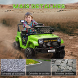 Carro Elétrico para Crianças acima de 3 Anos Carro Elétrico Infantil UTV Carro a Bateria 12V com Controlo Remoto Velocidade Ajustável USB Faróis e Buzina 95x62,5x65 cm Verde