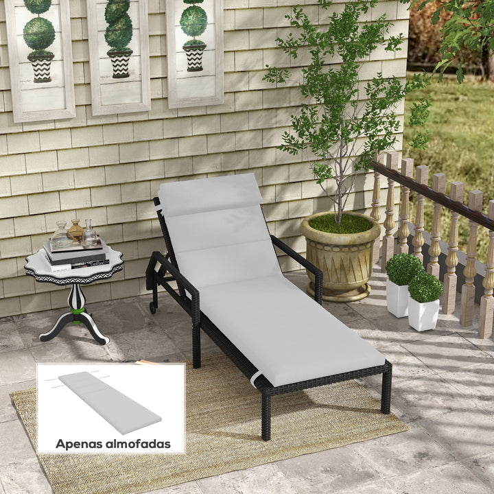 Almofada para Espreguiçadeira 196x63x6 cm Almofada para Espreguiçadeira de Algodão com Tecido Repelente à Água Almofada de Assento e Encosto para Jardim Varanda Cinza Claro