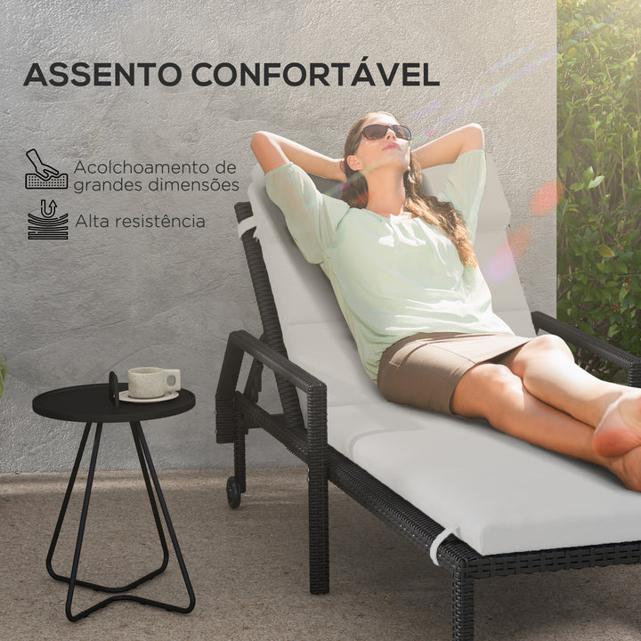 Almofada para Espreguiçadeira 196x63x6 cm Almofada para Espreguiçadeira de Algodão com Tecido Repelente à Água Almofada de Assento e Encosto para Jardim Varanda Cinza Claro
