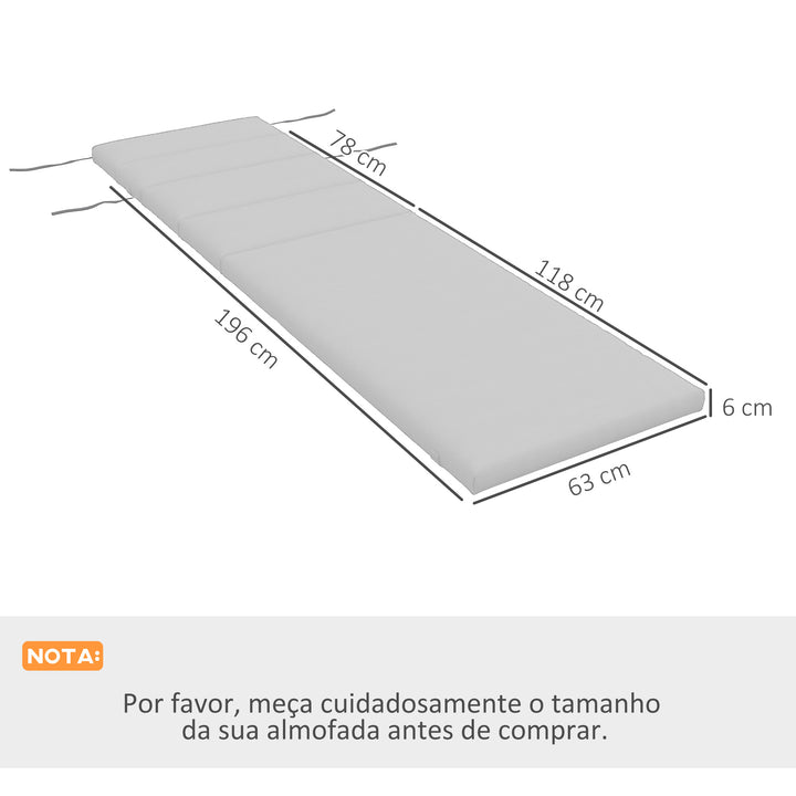 Almofada para Espreguiçadeira 196x63x6 cm Almofada para Espreguiçadeira de Algodão com Tecido Repelente à Água Almofada de Assento e Encosto para Jardim Varanda Cinza Claro