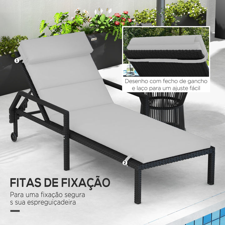 Almofada para Espreguiçadeira 196x63x6 cm Almofada para Espreguiçadeira de Algodão com Tecido Repelente à Água Almofada de Assento e Encosto para Jardim Varanda Cinza Claro