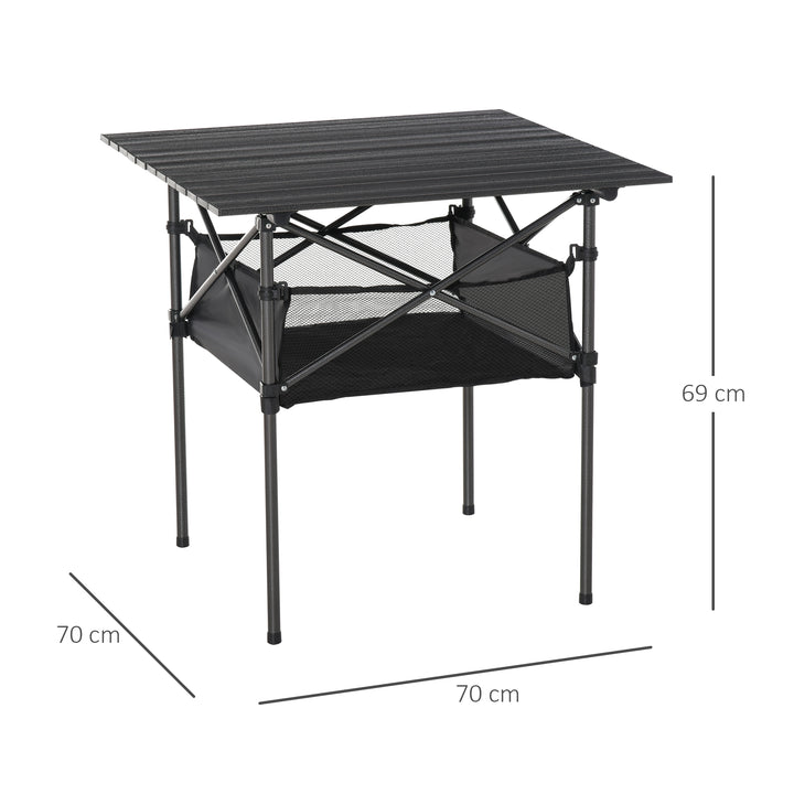 Mesa dobrável de camping piquenique com malha e bolsa de transporte 70x70x69 cm Preto