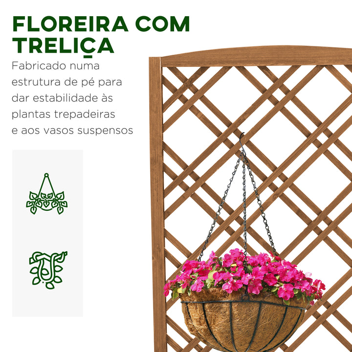 Floreira com Treliça de Madeira Caixa de Plantio com Suporte para Plantas Trepadeiras para Jardim varanda Pátio 60x30x122,5cm Madeira