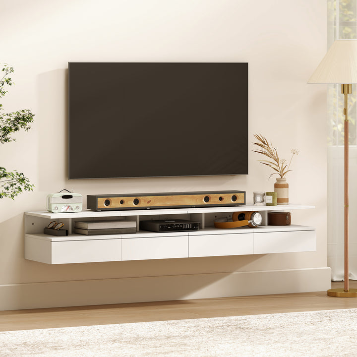 Conjunto de 2 mesas de cabeceira flutuantes com 1 gaveta e prateleira aberta montado na parede de madeira 35x32x22,5 cm Branco