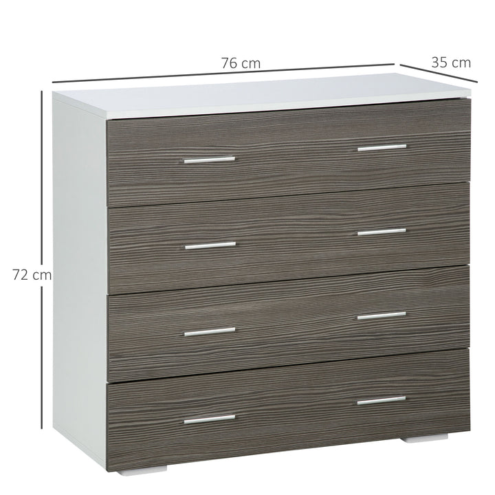 Cómoda com 4 Gavetas Cómoda Auxiliar de Armazenamento Moderna para Dormitório Corredor Sala de Estar 76x35x72cm Cinzento e Branco