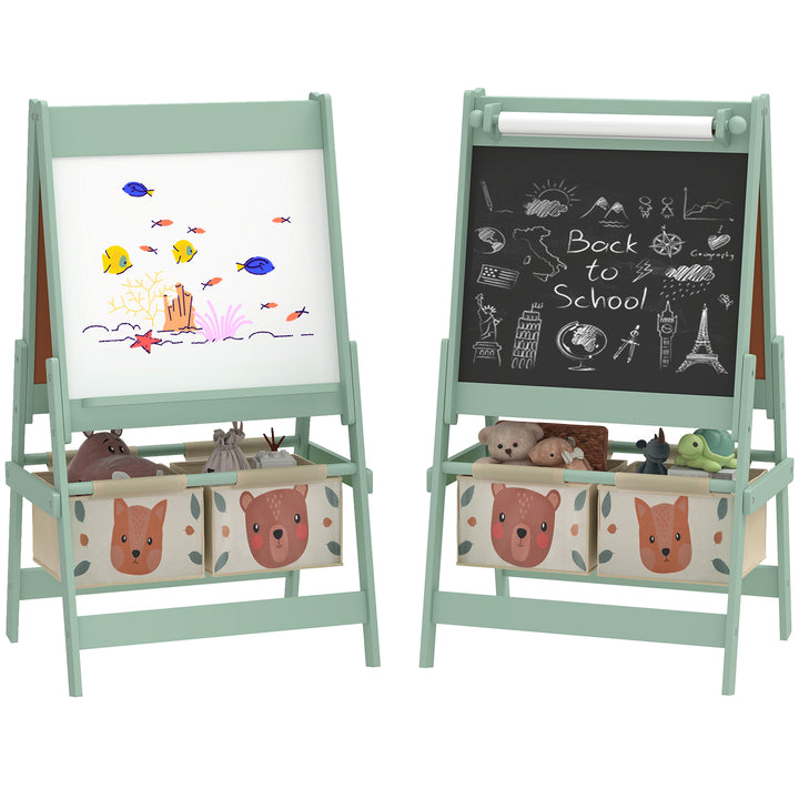 Cavalete para Crianças 3 em 1 Cavalete Infantil de Dupla Face Cavalete de Arte com Rolo de Papel Quadro e 2 Cestas de Armazenamento 54x46,5x93 cm Verde