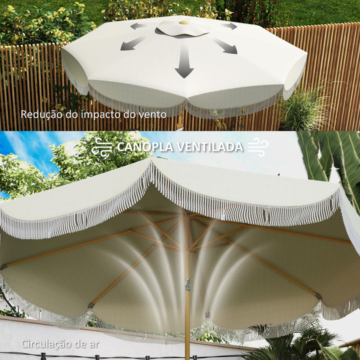 Chapéu de Sol de Jardim Ø269 cm Chapéu de Sol de Exterior com Ângulo Ajustável e Manivela Proteção UV30+ Chapéu de Sol para Pátio Varanda Bege