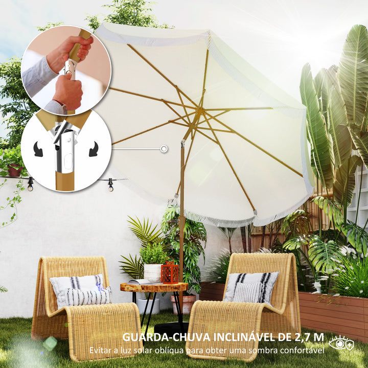 Chapéu de Sol de Jardim Ø269 cm Chapéu de Sol de Exterior com Ângulo Ajustável e Manivela Proteção UV30+ Chapéu de Sol para Pátio Varanda Bege