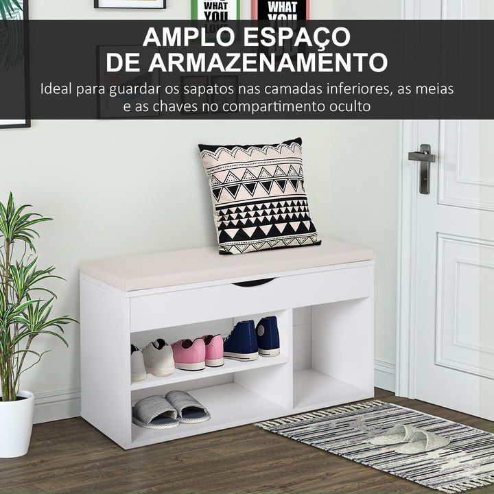 Banco Zapatero de Entrada para Armazenamento com Gaveta e Prateleira e 1 Almofada de Madeira Muito Moderna 80x30x47cm