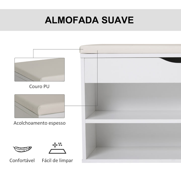 Banco Zapatero de Entrada para Armazenamento com Gaveta e Prateleira e 1 Almofada de Madeira Muito Moderna 80x30x47cm