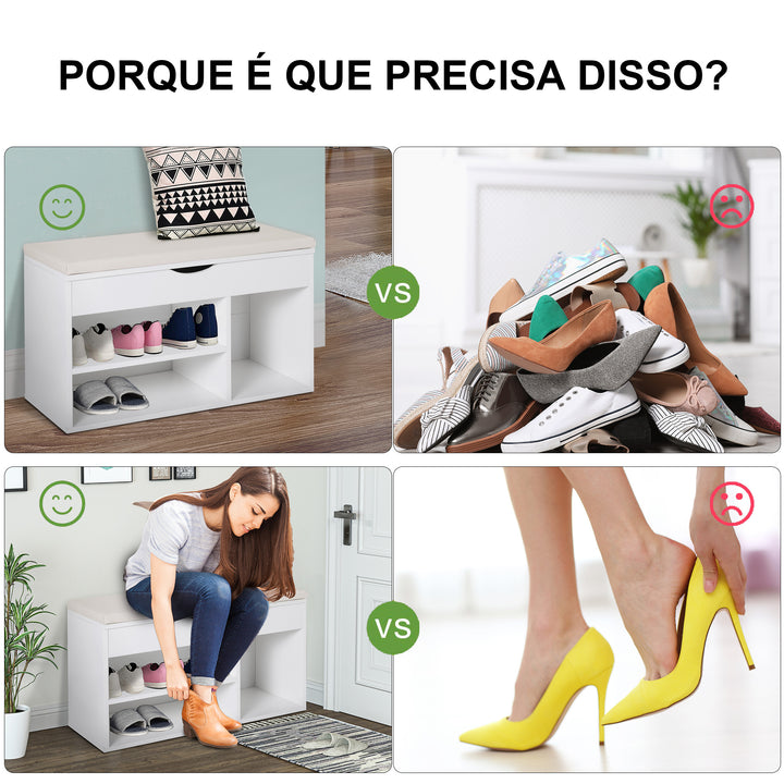 Banco Zapatero de Entrada para Armazenamento com Gaveta e Prateleira e 1 Almofada de Madeira Muito Moderna 80x30x47cm