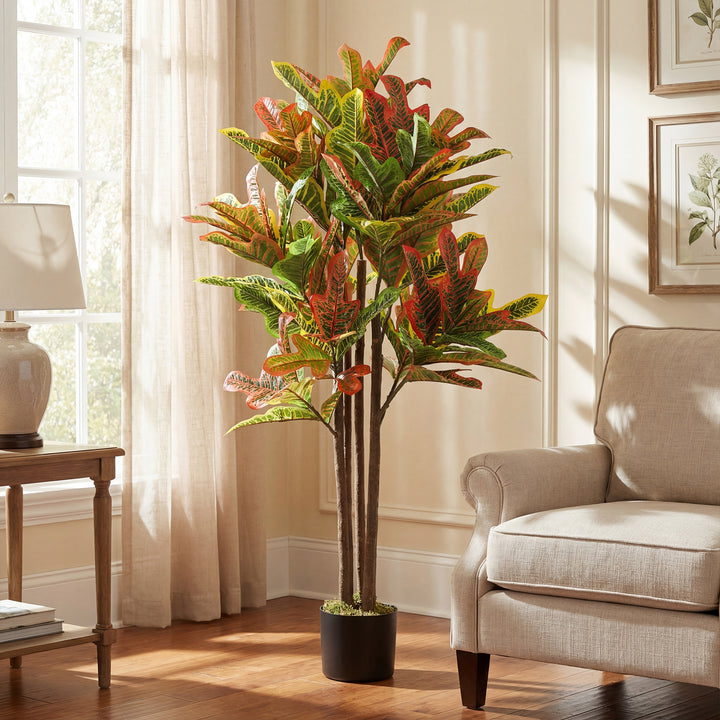 Planta Artificial 120 cm Planta Decorativa com Vaso e Folhas para Decoração Interior Casa Escritório Sala de Estar Multicolor