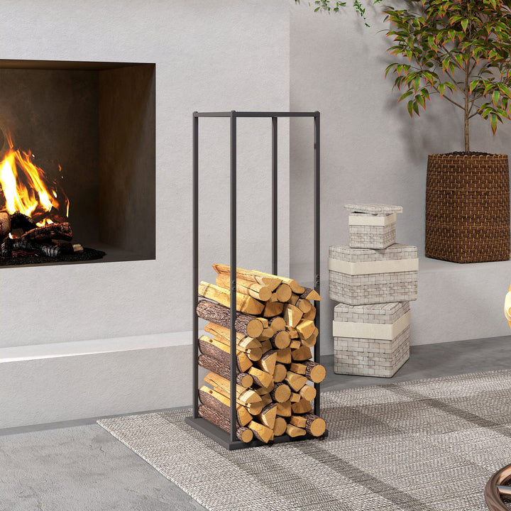 Suporte para Lenha Metálico para Interior e Exterior com Base Elevada Capacidade de 100 kg 33x33x110 cm Preto