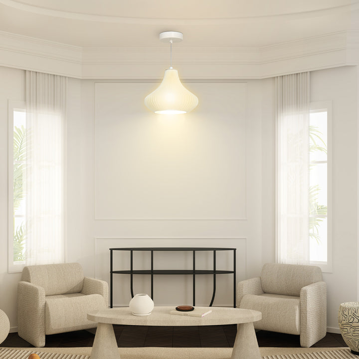 Candeeiro Suspenso Moderno Candeeiro de Teto com Ecrã de Impressão 3D Iluminação para Sala de Jantar Cozinha Sala de Estar Bar Restaurante Ø22x18 cm Branco