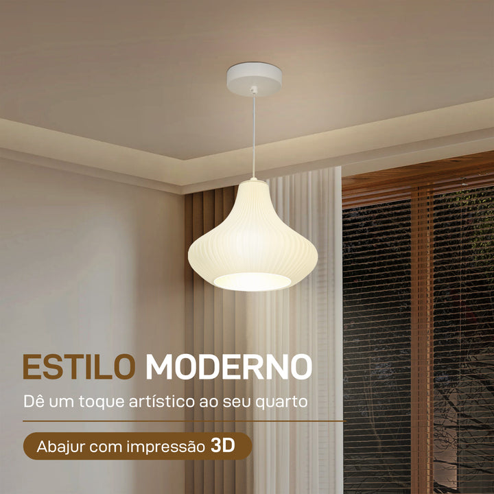 Candeeiro Suspenso Moderno Candeeiro de Teto com Ecrã de Impressão 3D Iluminação para Sala de Jantar Cozinha Sala de Estar Bar Restaurante Ø22x18 cm Branco