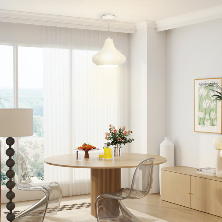 Candeeiro Suspenso Moderno Candeeiro de Teto com Ecrã de Impressão 3D Iluminação para Sala de Jantar Cozinha Sala de Estar Bar Restaurante Ø22x18 cm Branco