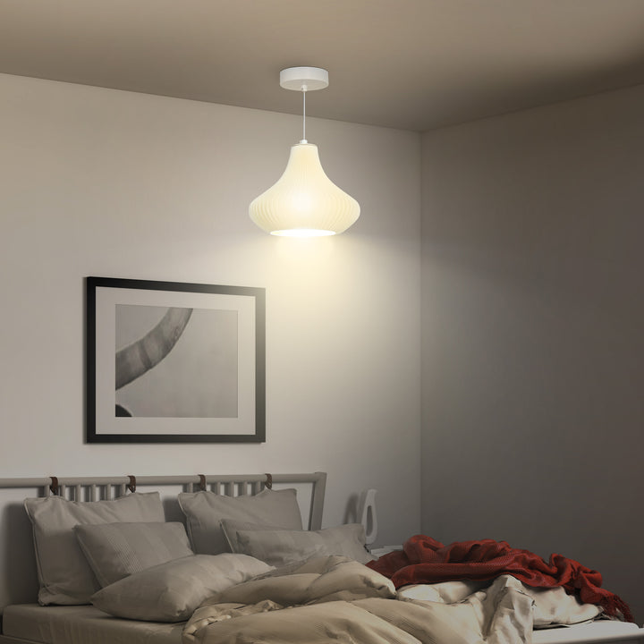 Candeeiro Suspenso Moderno Candeeiro de Teto com Ecrã de Impressão 3D Iluminação para Sala de Jantar Cozinha Sala de Estar Bar Restaurante Ø22x18 cm Branco