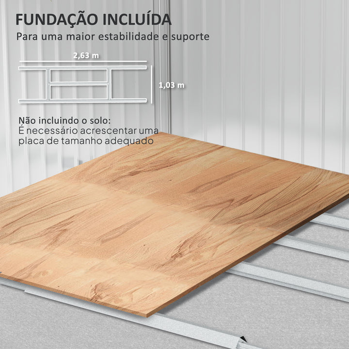 Abrigo de Jardim Exterior 4,9 m² 277x195x192cm Abrigo e Jardim Metálico para Armazenamento de Ferramentas com Base Incluída (Chão não Incluído) e 4 Janelas Verde Escuro