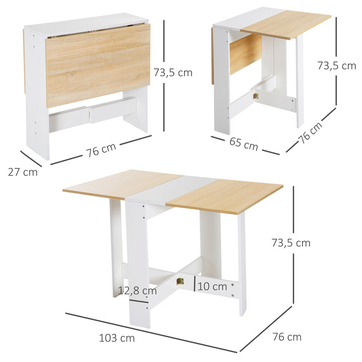 Mesa Dobrável Cozinha Sala de estar Mesa de apoio com 2 Abas Rebatíveis Economiza Espaço Design Moderno 103x76x73,5 cm Madeira