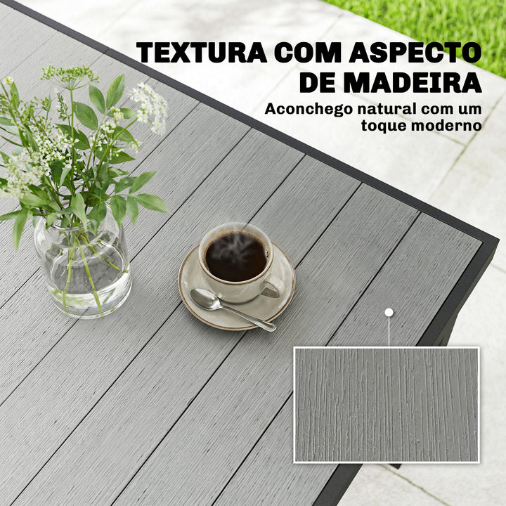 Mesa de Jardim Retangular 140x90x74 cm com Estrutura de Aço e Tampo de Ripas em WPC para Pátio ou Varanda Cinzento