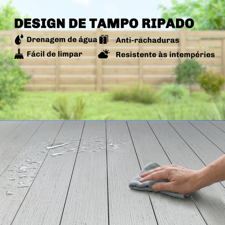 Mesa de Jardim Retangular 140x90x74 cm com Estrutura de Aço e Tampo de Ripas em WPC para Pátio ou Varanda Cinzento