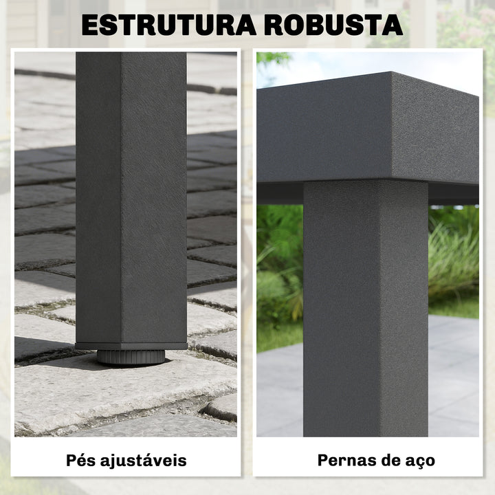 Mesa de Jardim Retangular 140x90x74 cm com Estrutura de Aço e Tampo de Ripas em WPC para Pátio ou Varanda Cinzento