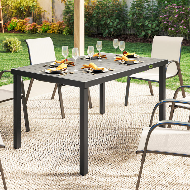 Mesa de Jardim Retangular 140x90x74 cm com Estrutura de Aço e Tampo de Ripas em WPC para Pátio ou Varanda Cinzento