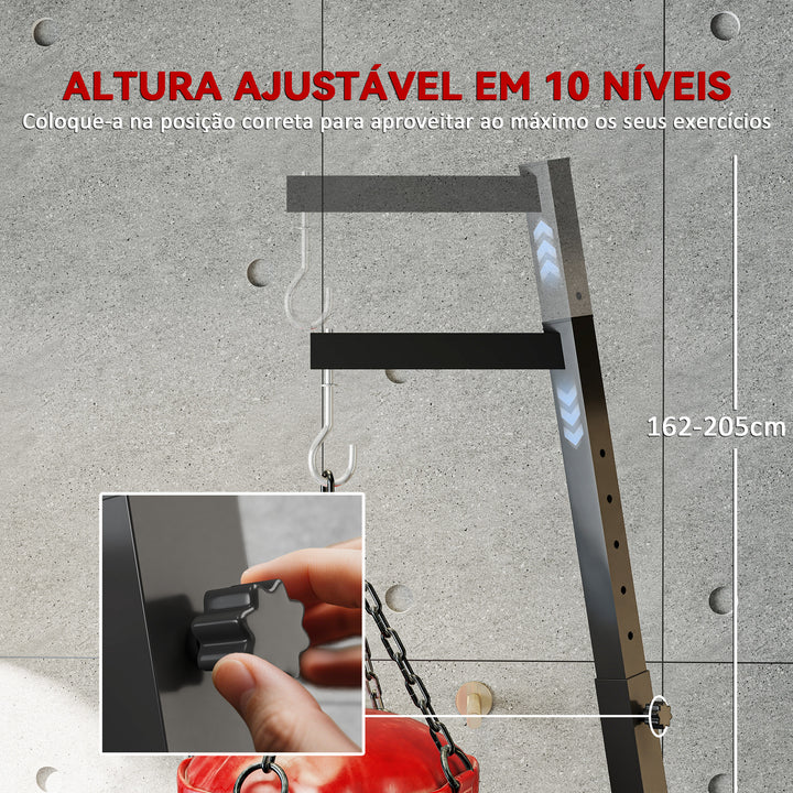 Suporte para Saco de Boxe de Pé Suporte para Saco de Boxe Dobrável com Altura Ajustável para Treinamento em Ginásio Casa Carga Máxima 60 kg 170x90x182-225 cm Preto