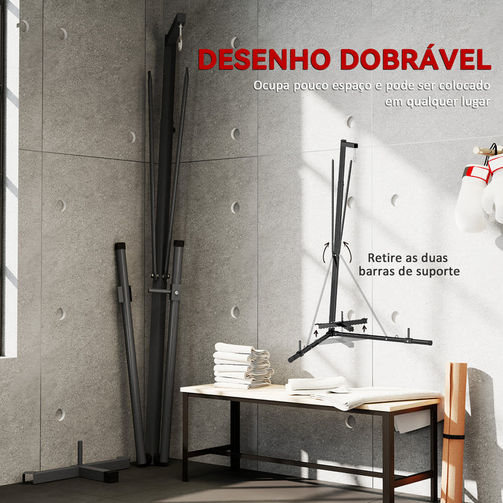 Suporte para Saco de Boxe de Pé Suporte para Saco de Boxe Dobrável com Altura Ajustável para Treinamento em Ginásio Casa Carga Máxima 60 kg 170x90x182-225 cm Preto