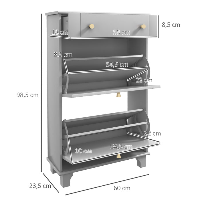 Sapateira Móvel Sapateira Estreita com 2 Portas e 1 Gaveta para 8 Pares de Sapatos para Entrada Corredor 60x23,5x98,5 cm Cinzento