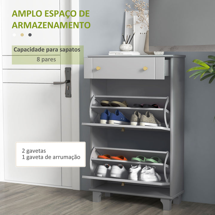 Sapateira Móvel Sapateira Estreita com 2 Portas e 1 Gaveta para 8 Pares de Sapatos para Entrada Corredor 60x23,5x98,5 cm Cinzento