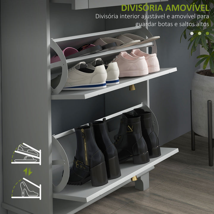 Sapateira Móvel Sapateira Estreita com 2 Portas e 1 Gaveta para 8 Pares de Sapatos para Entrada Corredor 60x23,5x98,5 cm Cinzento