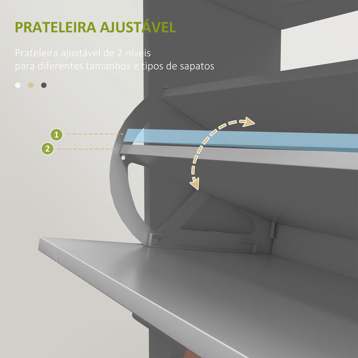 Sapateira Móvel Sapateira Estreita com 2 Portas e 1 Gaveta para 8 Pares de Sapatos para Entrada Corredor 60x23,5x98,5 cm Cinzento