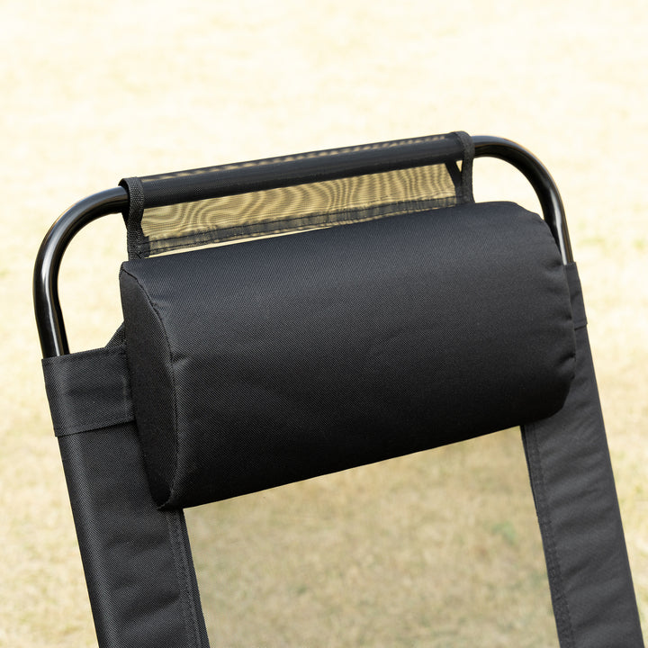 2 Piece Folding Patio Chairs Set, Camping Chair Set of 2 with Adjustable Sling Back, Removable Headrest, Armrest for Garden, Backyard, Lawn, Black