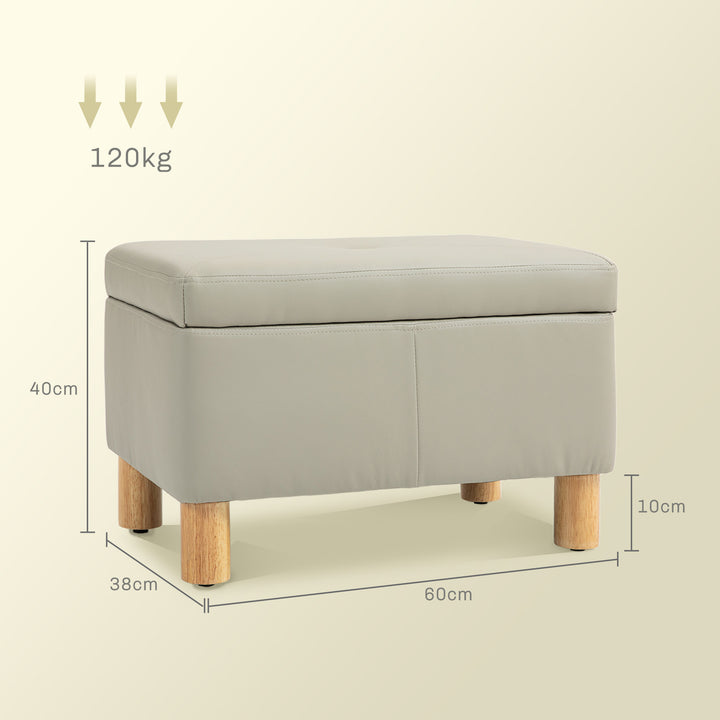 Baú de Armazenamento para Dormitório 33L Puff de Armazenamento Estofado em PU Banco de Arrumação com Pés de Madeira para Corredor Sala de Estar 60x38x40 cm Cinza Claro
