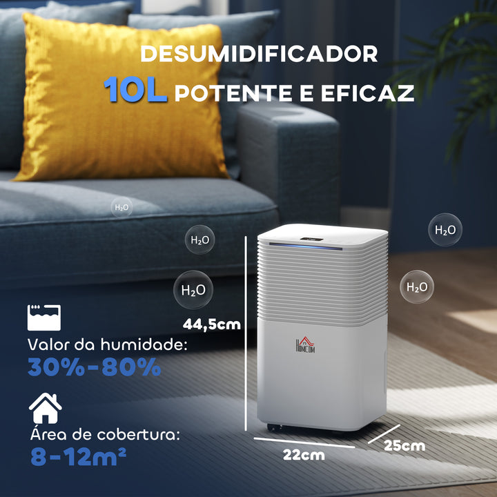 Desumidificador 10L/dia Depósito 2L Silencioso Desumidificador Elétrico com 3 Modos Ecrã LED Temporizador 24h Bloqueio Infantil e Drenagem Contínua até 12m² Branco