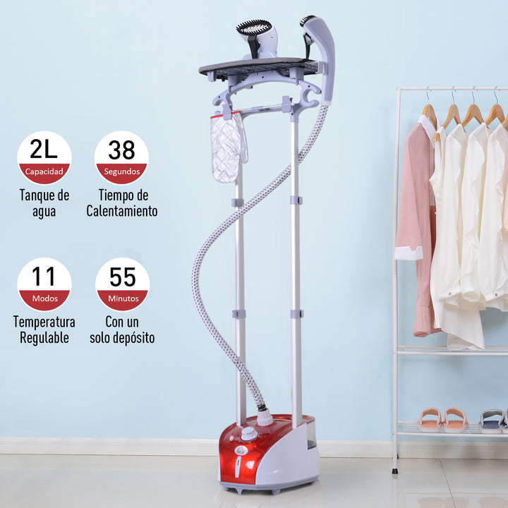 Escova de vapor de roupas temperatura 1800W ajustável a 11 níveis Barra dupla vertical com tanque de 2L em 38s de aquecimento