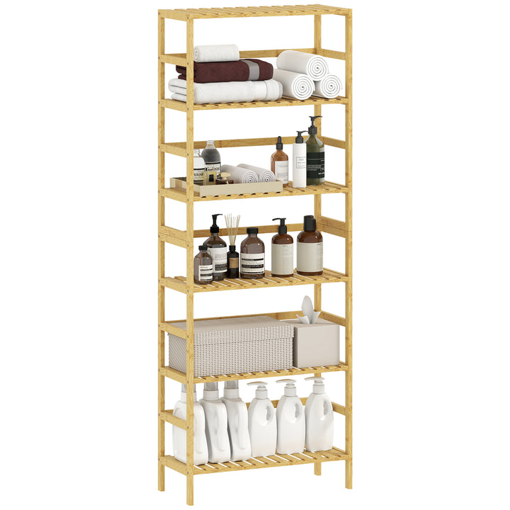 Estante de Bambu de 6 Níveis Estante de Armazenamento Prateleiras Ajustáveis Estante Estreita para Espaços Pequenos Casa de Banho Sala de Estar e Cozinha 60x26x161 cm Madeira