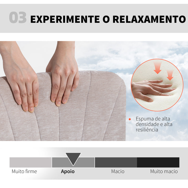 Cadeira de Escritório Pernas Cruzadas Cadeira de Secretária com Assento Largo sem Apoios de Braço Rodas Altura Ajustável Giratória Função Basculante Estofada em Chenille Bege