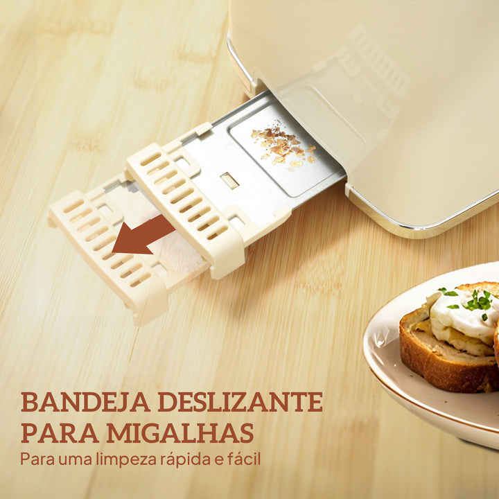 Fervedor de Água 1,7L 3000W Função Manter Quente Torradeira de Pão com Fenda Larga para 2 Fatias 6 Níveis de Tostagem Conjunto Pequeno-Almoço com Ecrã LED Táctil Creme